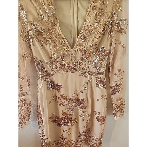 Southern Fried Chics Cocktail Dress with sequins Women’s Size Extra Small Beige - Picture 2 of 6